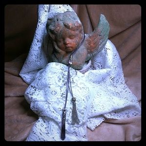 Handmade Leather and Gemstone Lariat drop necklace